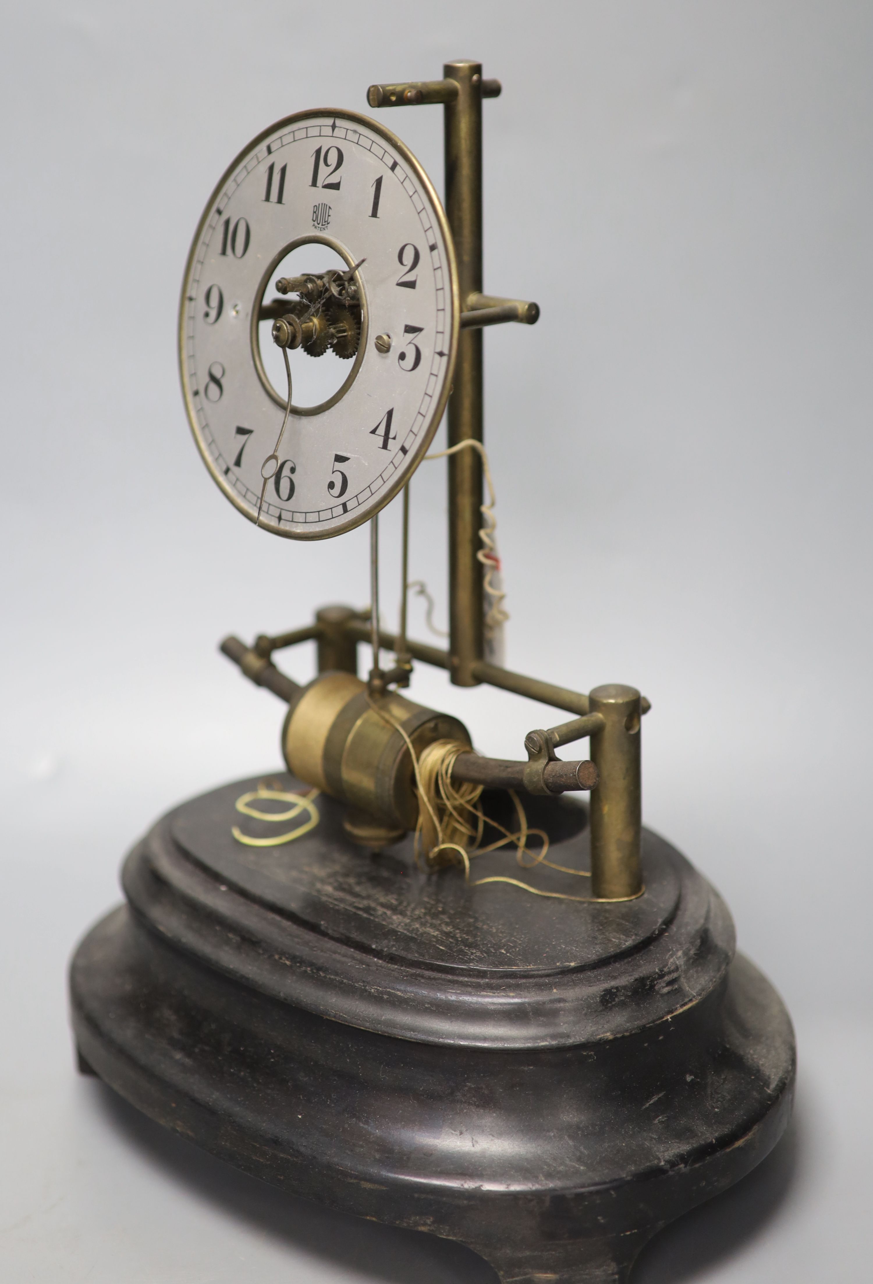 A Bulle electric mantel timepiece, with cut glass dome, overall height 38cm